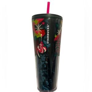 Starbucks Limited ed December Christmas 24 oz Tumbler Travel Mug Pink Straw New